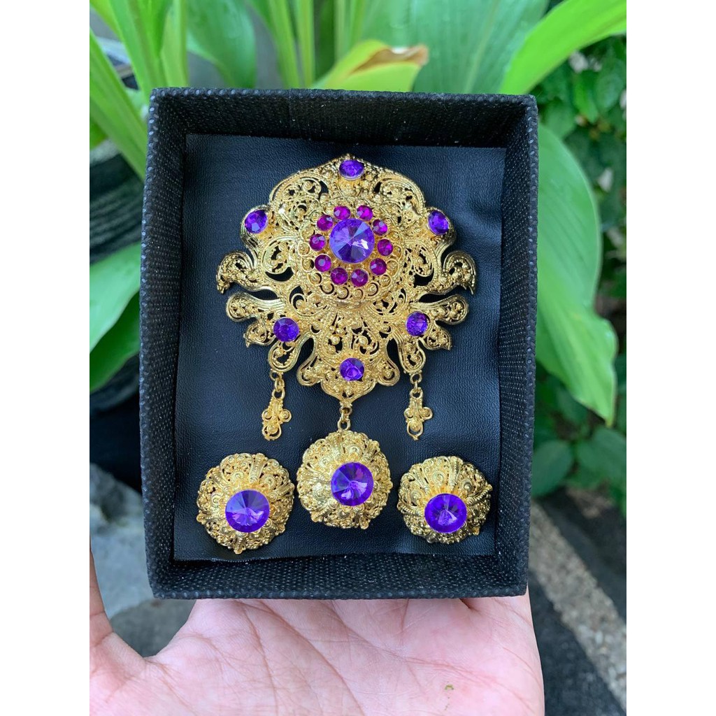 bros alpaka bali set kebaya  motif cotek sirkon-ungu