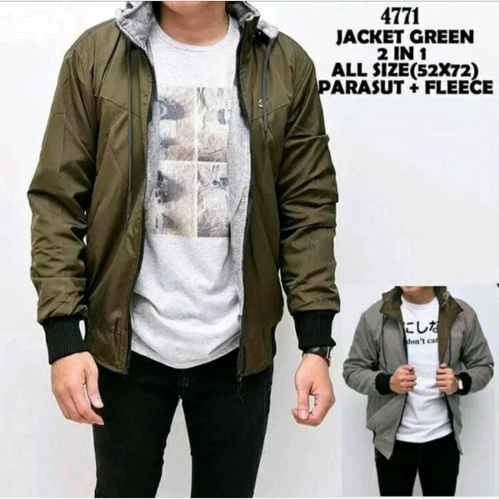 JAKET BOLAK BALIK 2IN1 COWOK CEWEK L - XXL NAVY