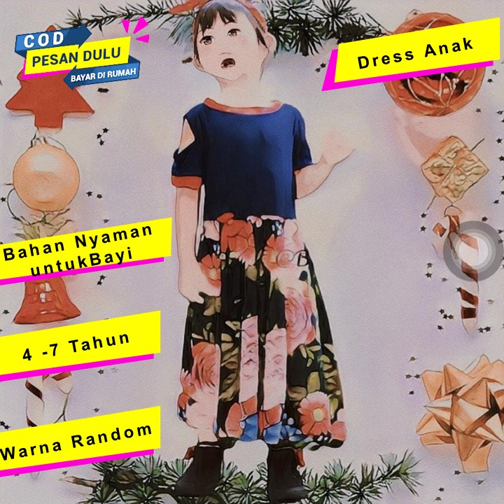 Gaun Dress Acara Pesta Dres Natal Anak Perempuan Umur 3 4 Tahun Import Harian Baju Kids Adem Murah
