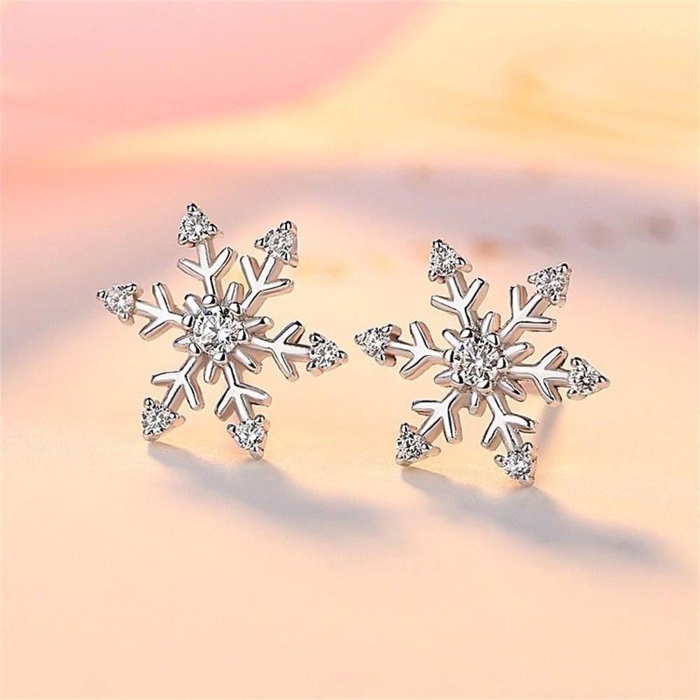 PREVA 1Pair Snowflake Earrings Women Child Christmas Gift Crystal Rhinestones