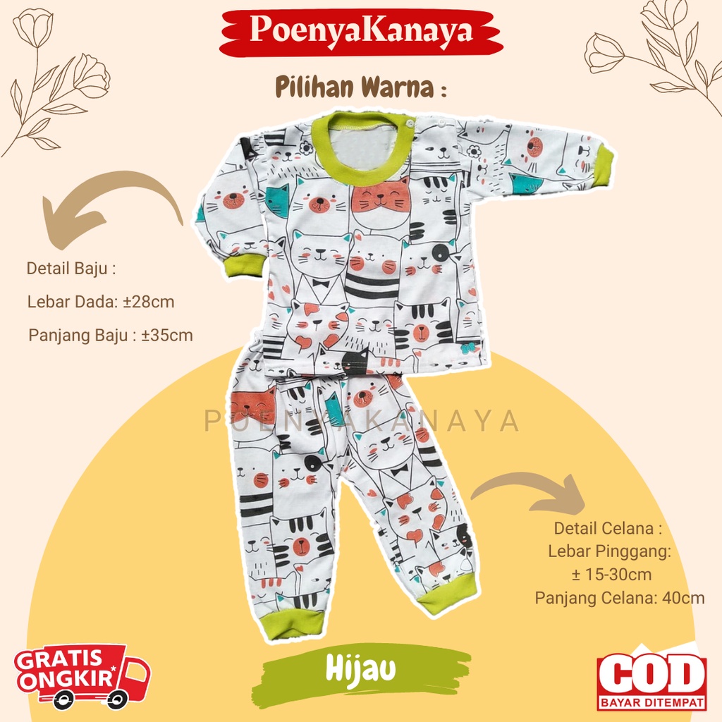 Setelan Baju Bayi Piyama Bayi Panjang MEOW Viori Size 6-18 Bulan SPY183