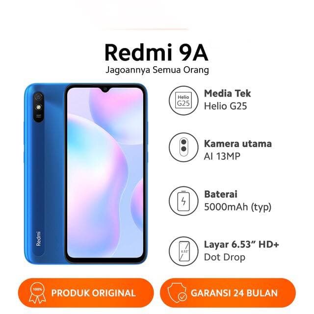 Xiaomi Redmi 9A [2GB/32GB - 3GB/32GB] MTK Helio G25 / 6.53&quot; IPS LCD / 5000mAh Garansi Resmi Xiaomi 24 Bulan