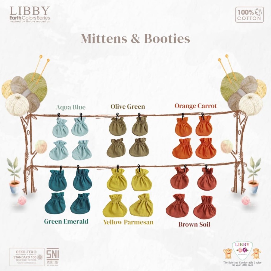 Libby SARUNG TANGAN KAKI Bayi Polos &amp; Motif / Mitten &amp; Booties / STK (1 Pasang/Pack)