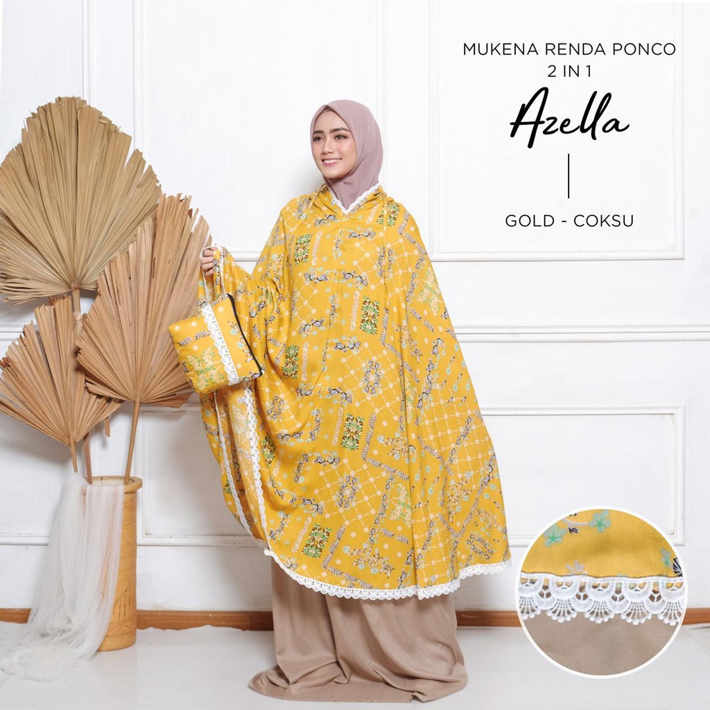 MUKENA BALI TASIK - MUKENA RENDA RAYON DEWASA 2 IN 1 PONCO AZELLA RENDA IMPORT CANTIK