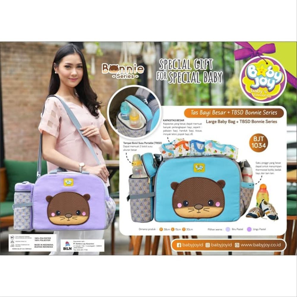 Tas Bayi Besar Saku Tempat Botol Susu Bonnie Baby Joy BJT 1034 - Ungu Pastel