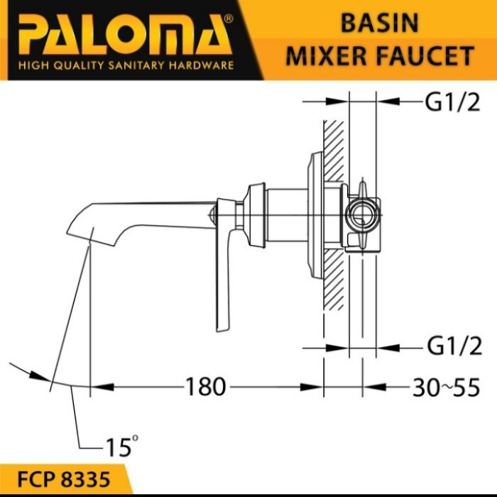 PALOMA FCP 8335 KERAN WASTAFEL CUCI TANGAN PANAS DINGIN TANAM TEMBOK