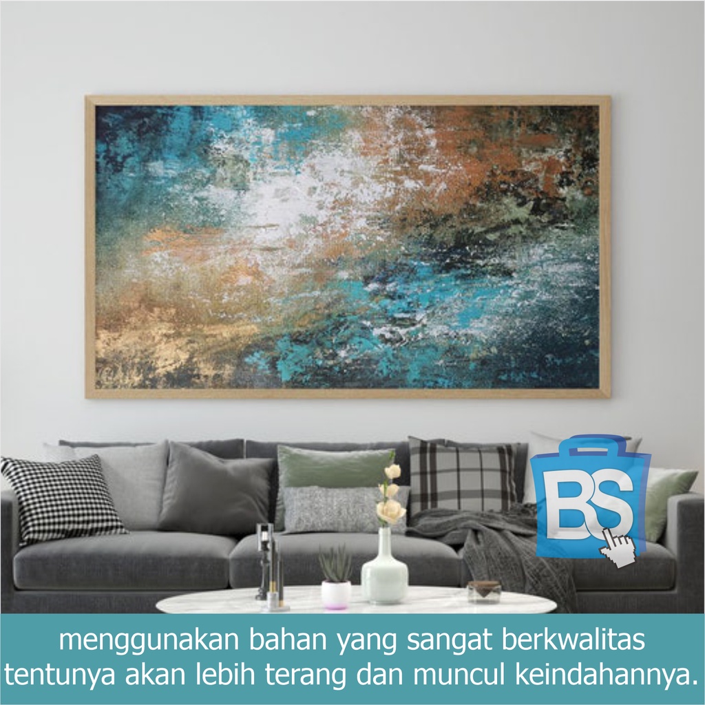 Lukisan Ekstra Besar, Lukisan Abstrak Biru Dan Emas, Lukisan Abstrak, Lukisan Xl, Lukisan Abstrak Be