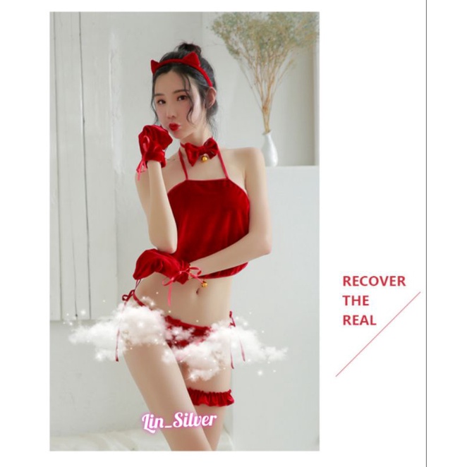 Lingerie Cosplay Kostum Kucing Cat Wanita Seksi Cantik Beludru Premium