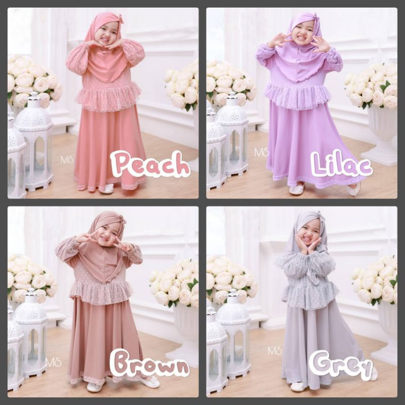 SYARI CINDY KID PAKAIAN MUSLIM DRESS GAMIS MAXY ANAK PEREMPUAN MOSCREPE TILE DOT ADA VIDEO REAL PICT MS