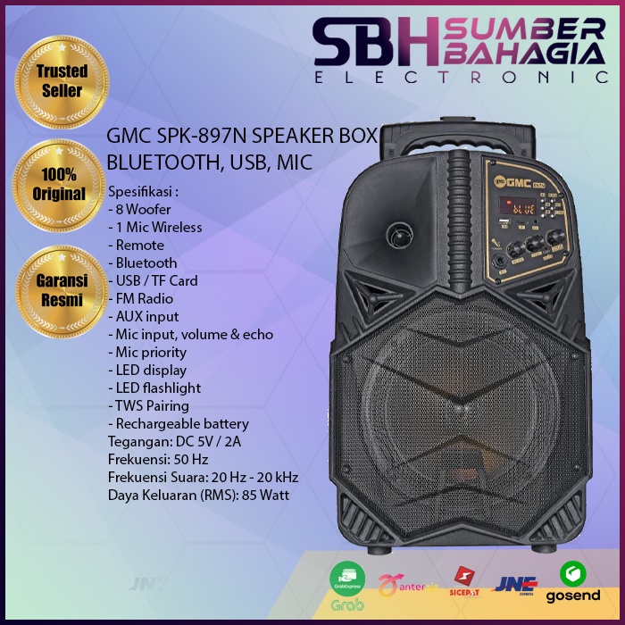 GMC SPK-897N SPEAKER BOX BLUETOOTH, USB, MIC (NEW)