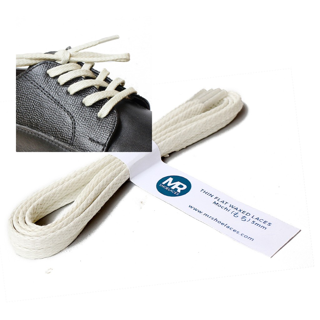 MR Shoelaces TH20 Mochi (White) Tali Sepatu Lilin Gepeng Thin 3-4mm (Waxed Laces) 50cm 80cm 100cm 120cm 150cm