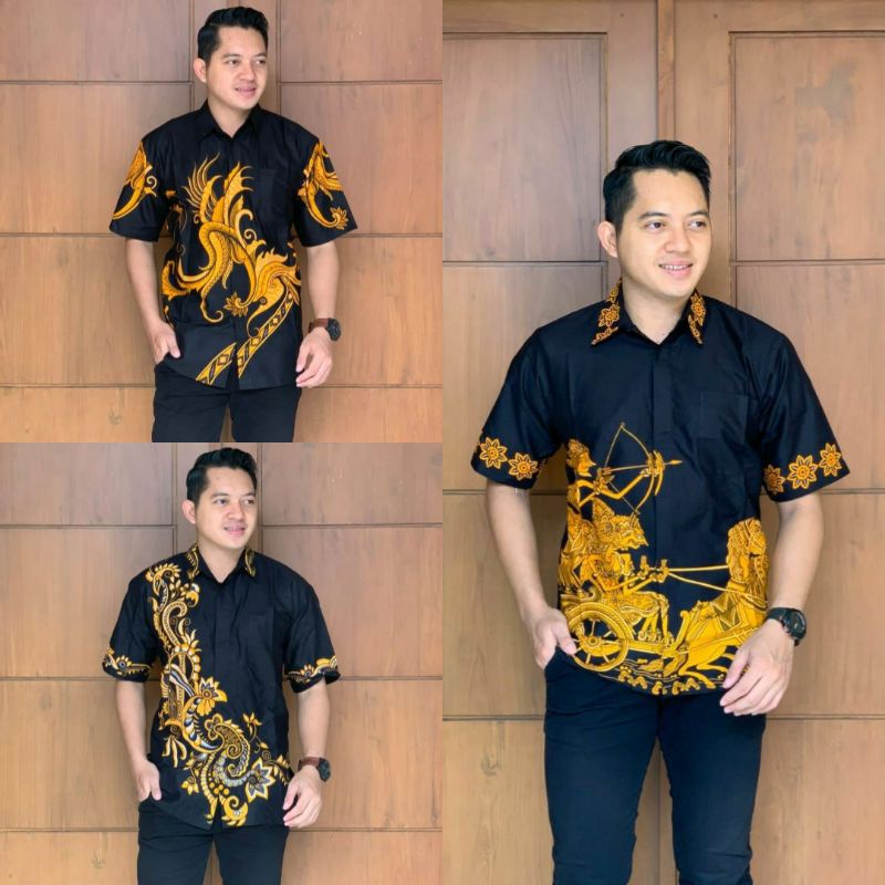 KEMEJA LENGAN PENDEK MOTIF WAYANG SIZE M L XL XXL