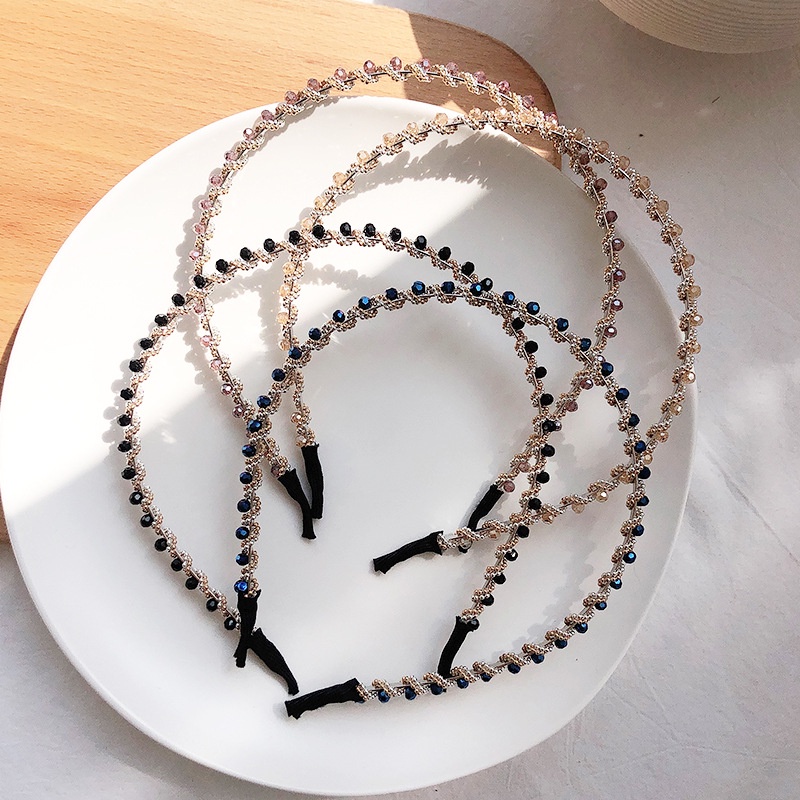 Bando Tipis Bahan Alloy Hias Kristal Berlian Imitasi Untuk Wanita