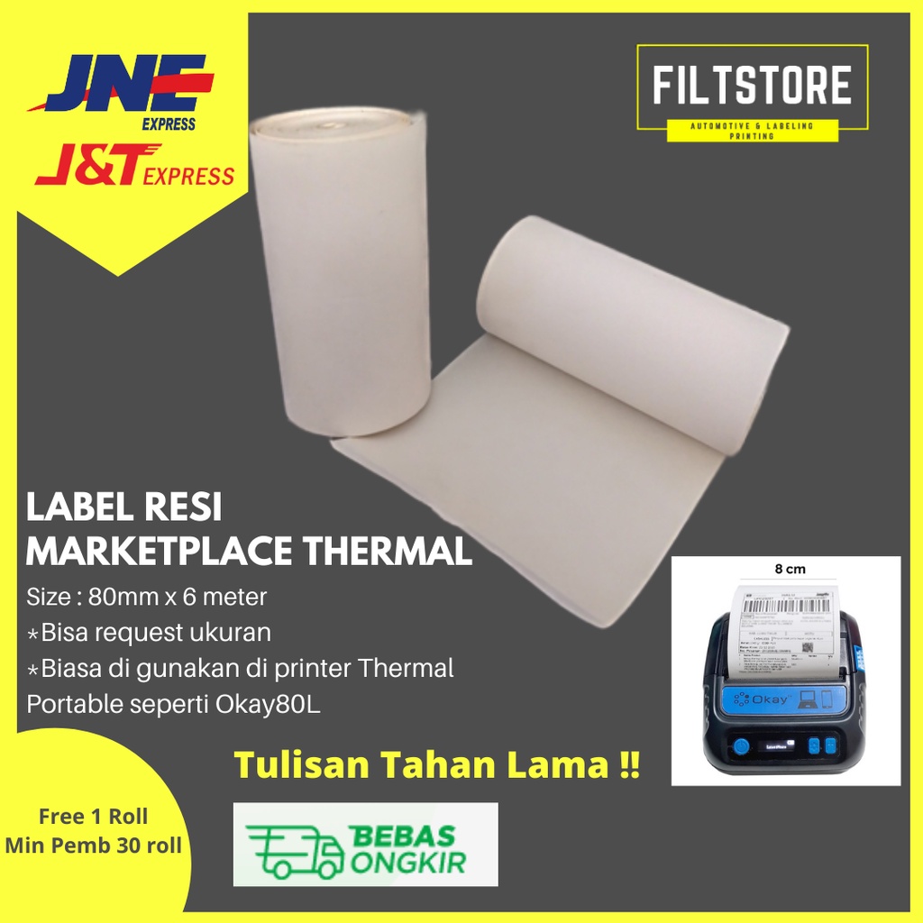 

LABEL THERMAL 80MM X 6 METER - LABEL PENGIRIMAN OLSHOP,KERTAS THERMAL STICKER, KERTAS BARCODE,