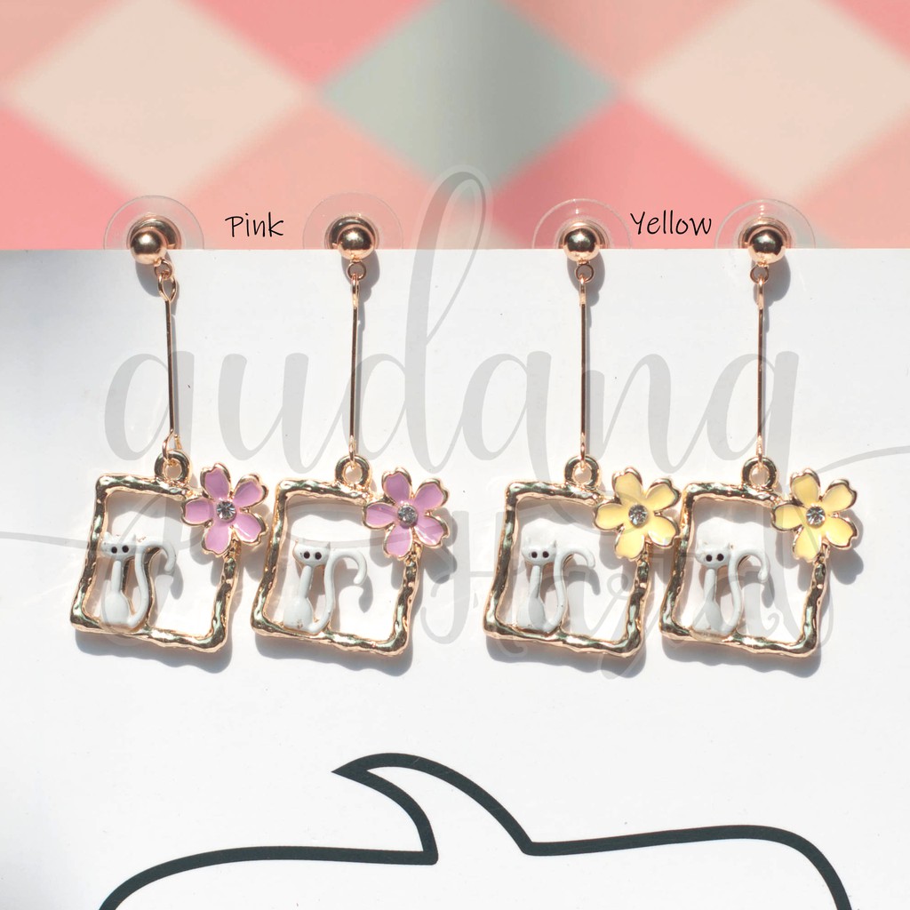 Anting Stud Panjang Kucing Bunga Cat in a Frame GH 203770