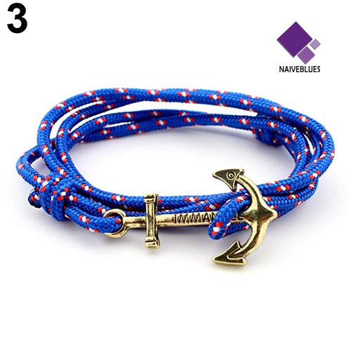 Naiveblue Gelang Tangan Tali Banyak Lapis Aksen Jangkar Handmade Untuk Pria Charms