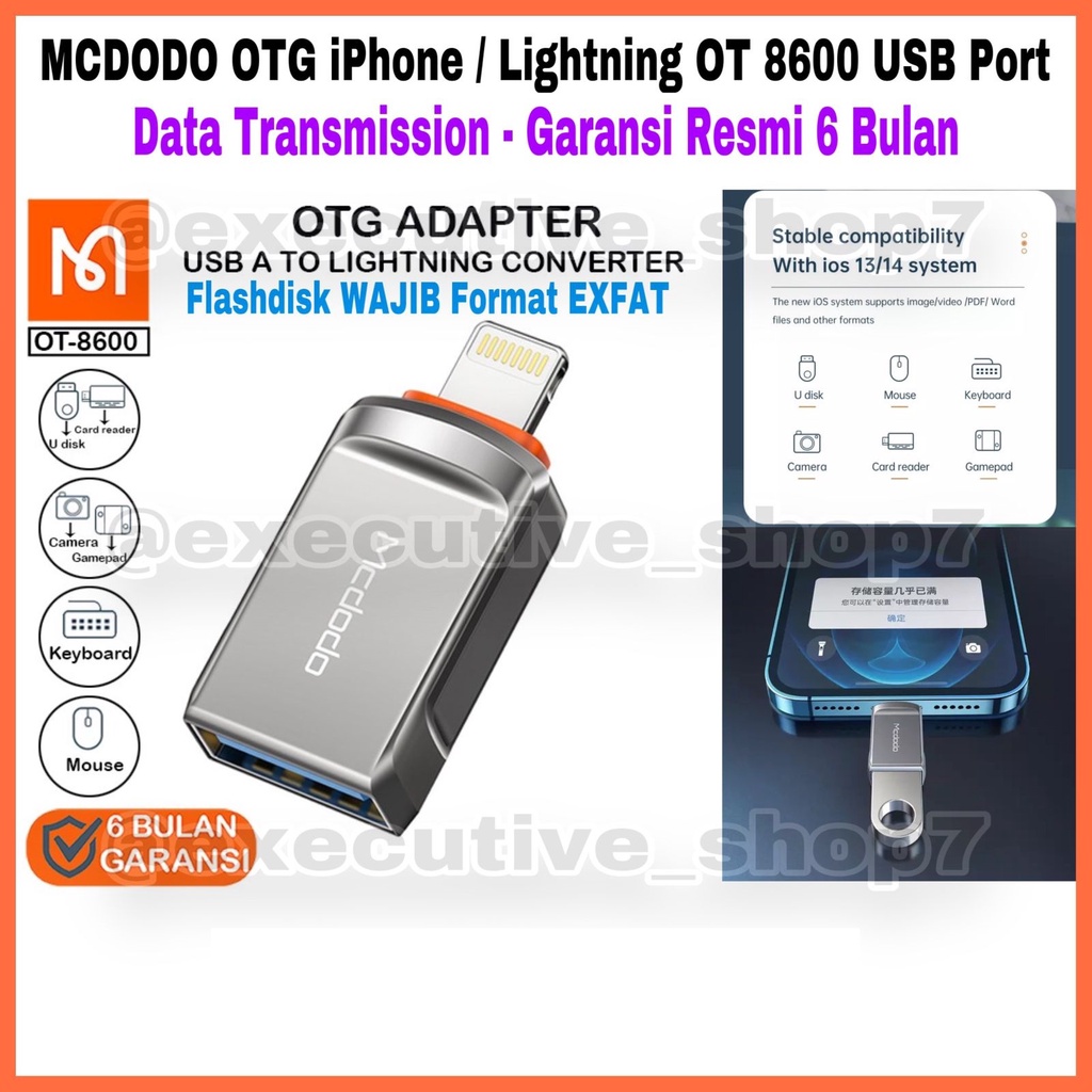 MCDODO OTG iPhone / Lightning OT 8600 USB Port - Data Transmission