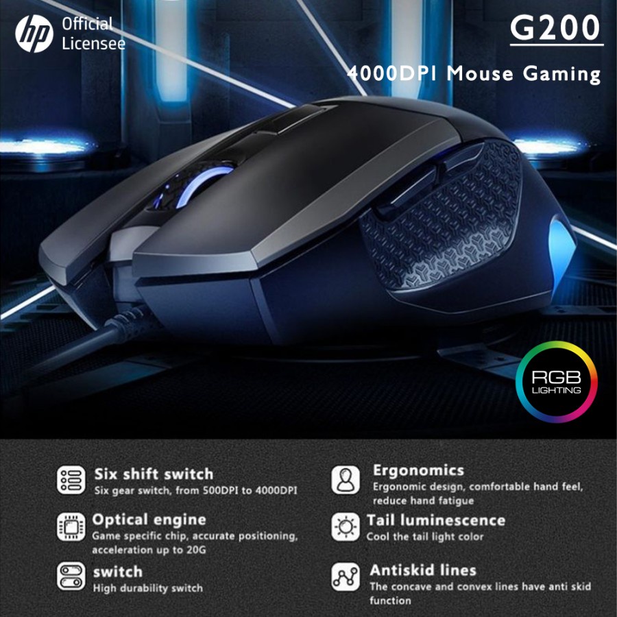 Mouse Gaming / Gaming Mouse HP G200 - 4000DPI RGB 6 Button Macro Mouse