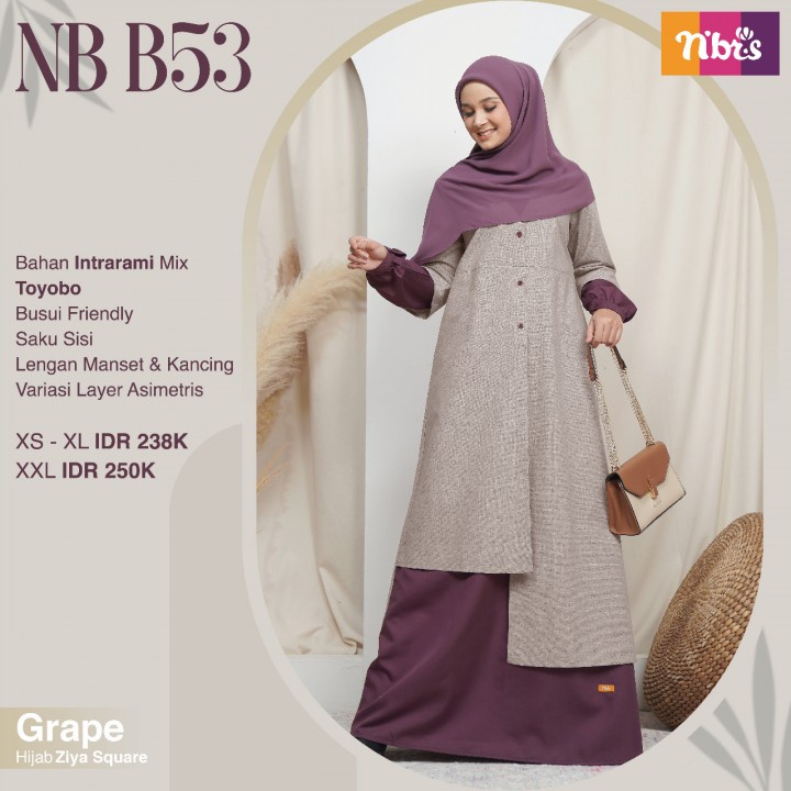 Fashion Baju Gamis Muslim Wanita Nibras NB B53 Blue, Grape, Olive Green Dress Busui Friendly Terbaru