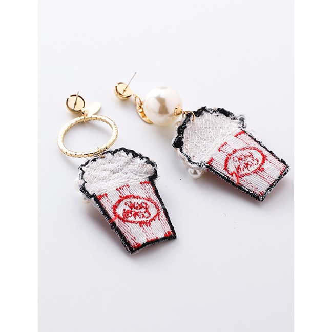 LRC Anting Tusuk Fashion Popcorn 925 Silver Needle Popcorn And Diamond Ring Pearl Earrings F89321