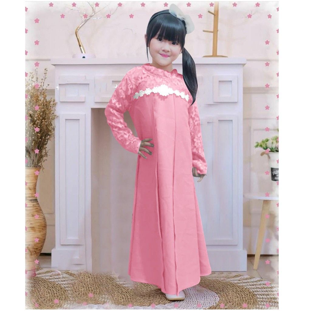 Kid Elena Baju Gamis Brukat Anak/ Gamis Pesta Anak/ Couple Ibu Anak Usia 3-12 Tahun