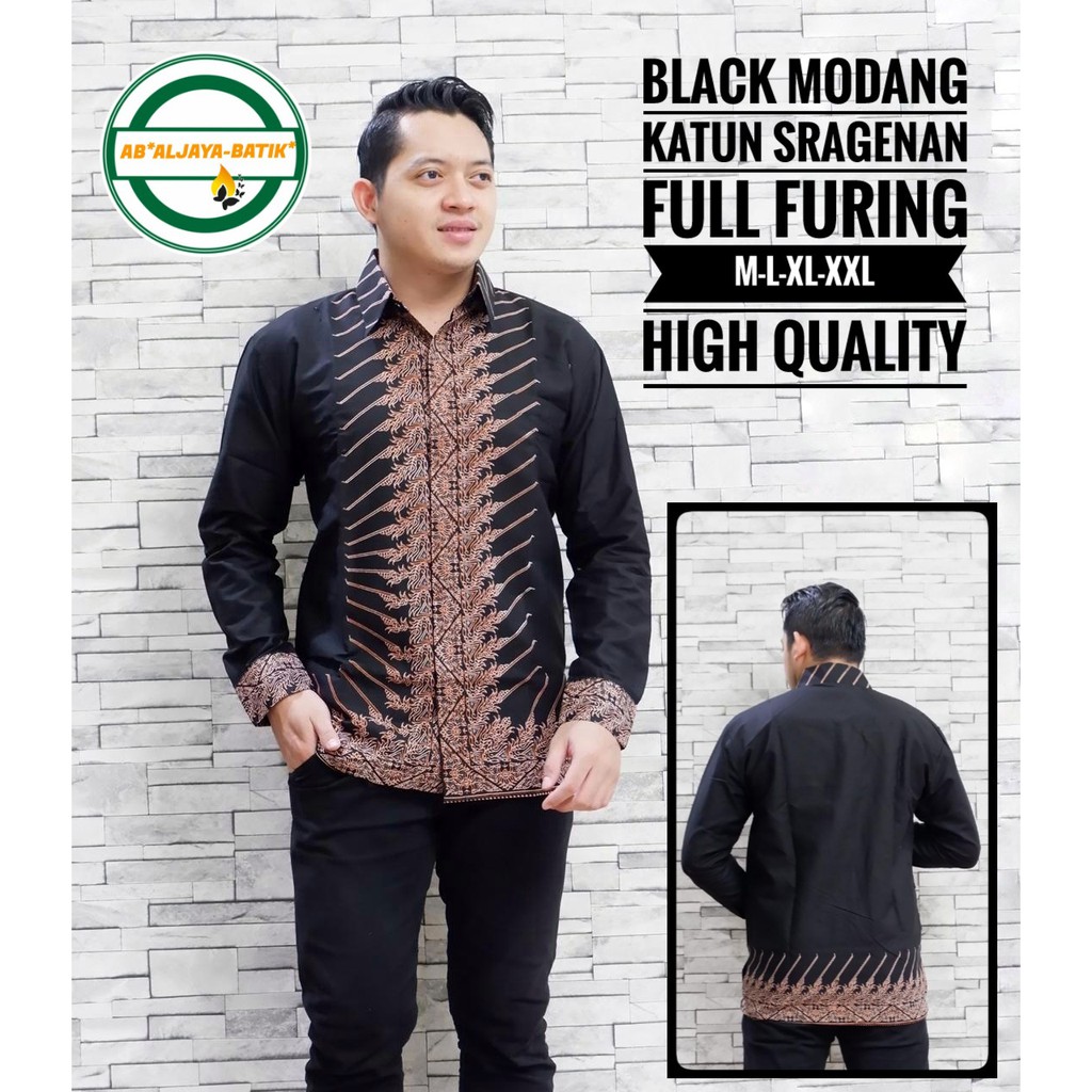 BLACK MODANG Kemeja Batik Pria Lengan Panjang Katun Halus FULL FURING Batik Aljaya