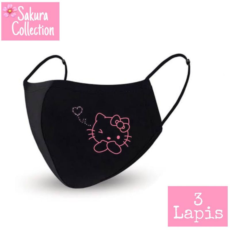 Masker Hello Kitty Sanrio Kain 3 Lapis / Scuba Anak Dewasa / Earloop