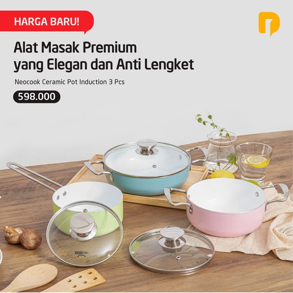 [BISA COD] Neocook Ceramic Pot Induction 3 Pcs Panci Set Keramik Import Imut Full Color Dusdusan