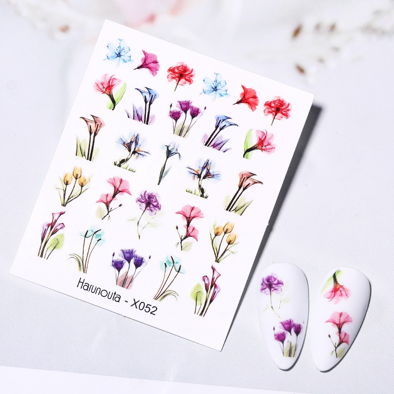 Harunouta Stiker Decal Transfer Air Motif Bunga / Daun / Pohon Untuk Dekorasi Nail Art / Manicure