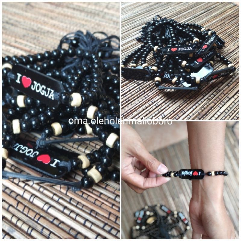 GELANG ETNIK HITAM I LOVE JOGJA BAHAN MANIK-MANIK KAYU