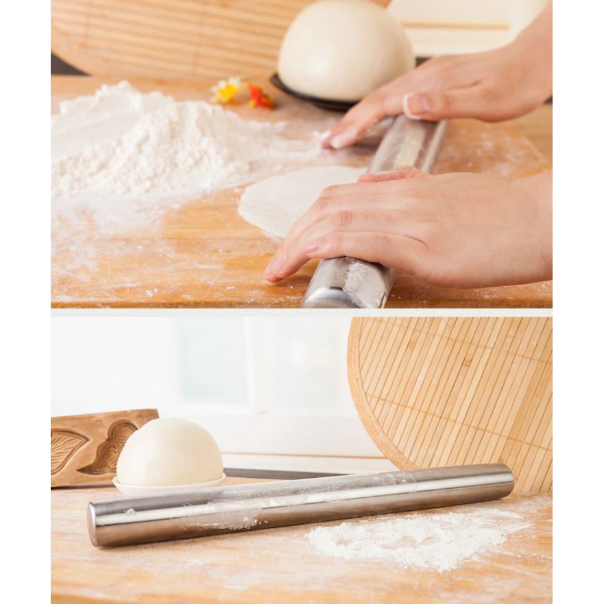 Gilingan Adonan Rolling Pin Stainless Steel Tongkat Adonan Penggilas Adonan Perata Adonan Kue Roti