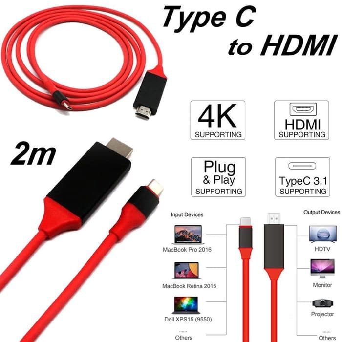 HDMI HDTV Adapter Cable Type C no usb power dari HP / LAPTOP TO TV