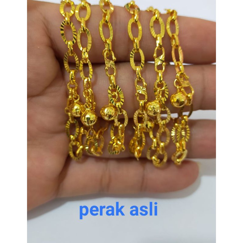 Gelang Holo ukir anak, Perak 925, Sepuh Emas Kuning