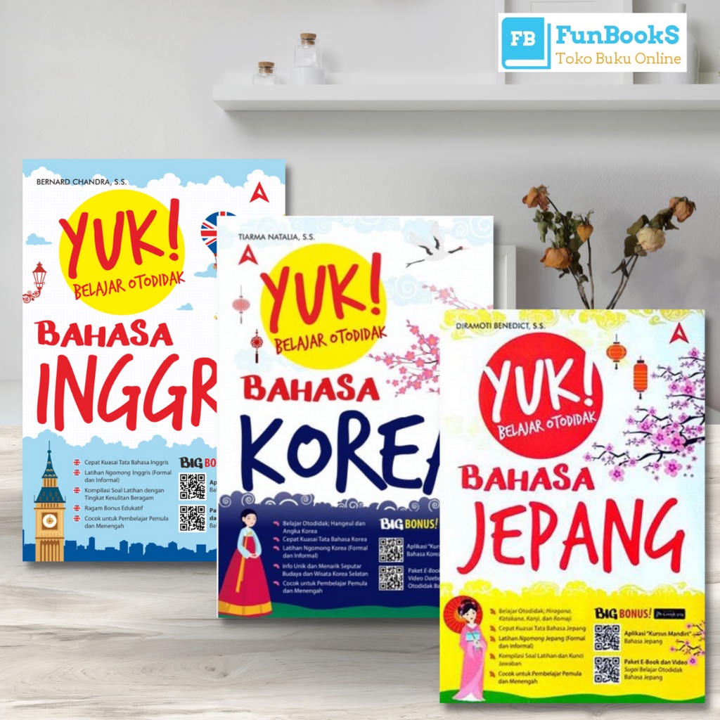 Buku Belajar Otodidak Bahasa Korea, Jepang, Inggris, Mandarin