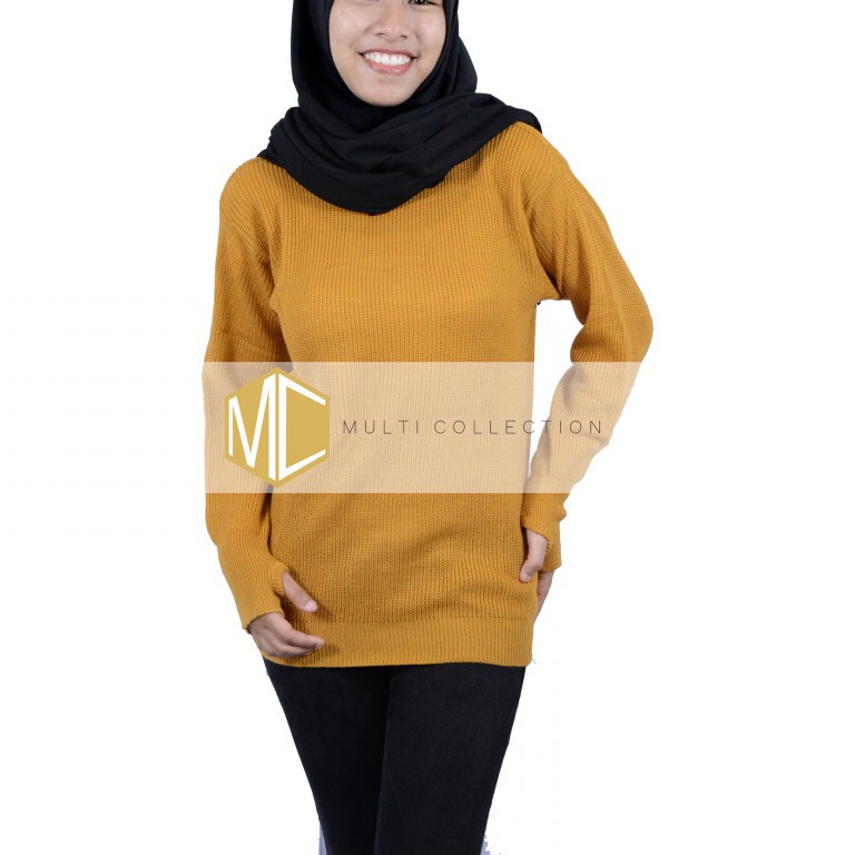 ROUNDHAND SWEATER / Sweater Roundhand / Atasan Rajut Wanita Rajut Halus / Baju Rajut / Sweater rajut-MUSTARD
