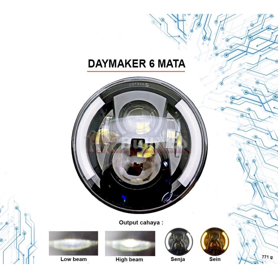 Daymaker 7 Inchi Inch 6 Mata Led Superbright Headlight Lampu Depan