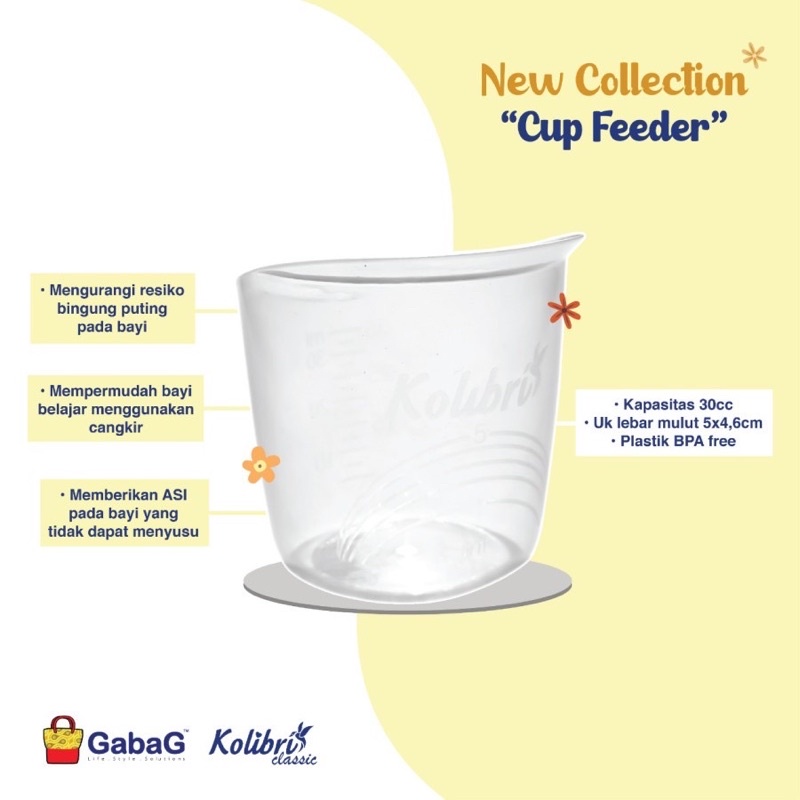 Gabag Kolibri Cup Feeder 1 box isi 3 pcs Gelas Asi Cangkir Menyusui BPA FREE