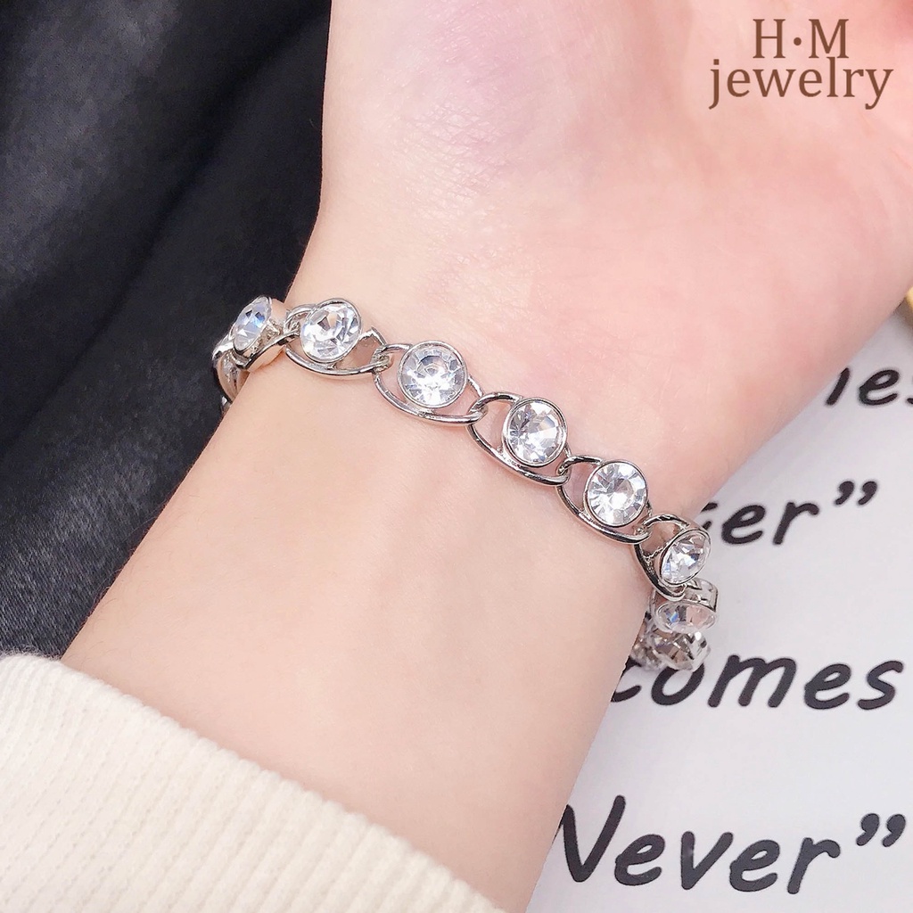 Gelang Tangan Sterling Silver 925 Hias Berlian Imitasi Berkilau Untuk Wanita