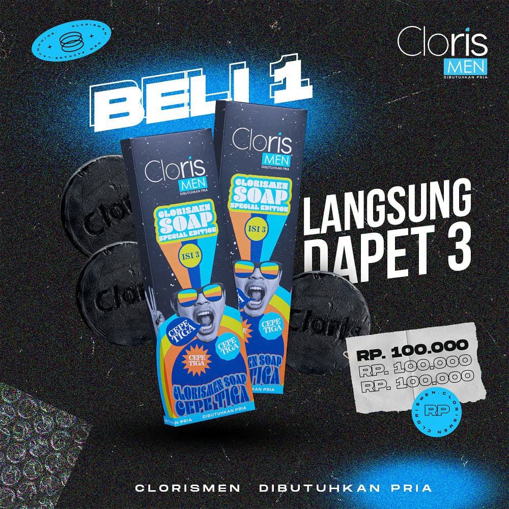 Clorismen Paket Cepe Tiga - Paket Isi 3 Pcs Sabun Muka Pria Clorismen Ukuran 40 gram