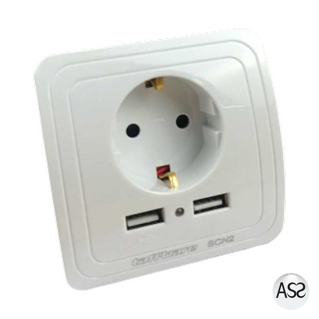 ASS Shop - Taffware Stop Kontak Dinding EU Plug dengan 2 USB Port - SCN2