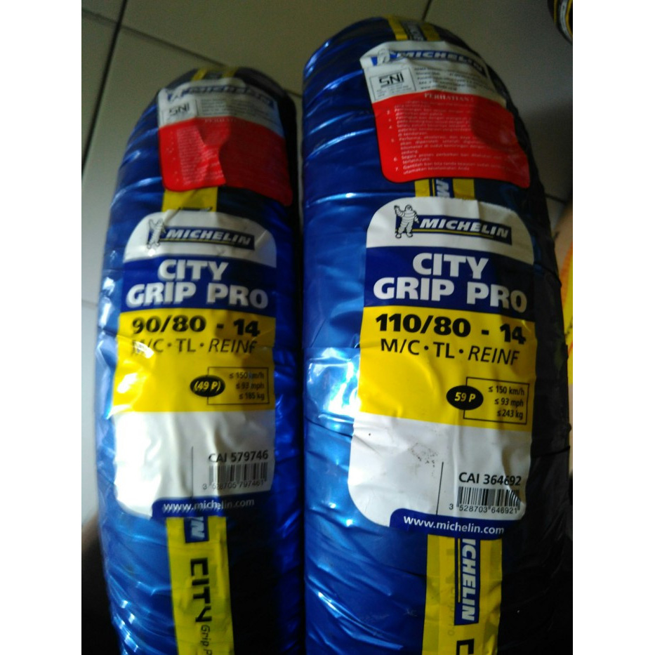 Paketan Ban 90/80-14 & 110/80-14 Michelin City Grip Pro Tubeless Ori