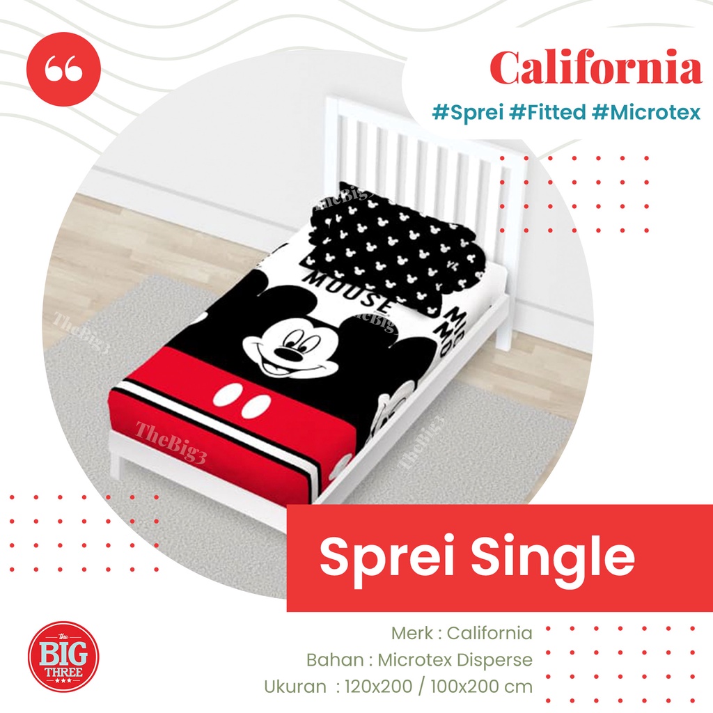 CALIFORNIA Sprei 120x200 motif Tikus Snoopy Woody Buzz Frozen Toy Story Cloud Black White Mickey Mouse   - SP 120 100 SINGLE