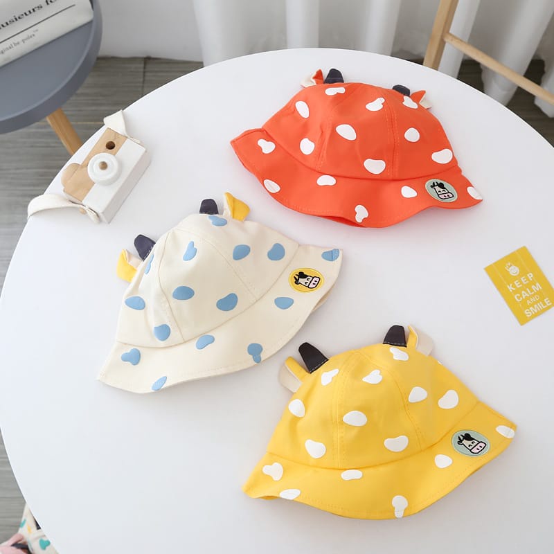 TOPI ANAK BUCKET FACESHIELD PELINDUNG WAJAH ANTI VIRUS PEREMPUAN LAKI LAKI MOTIF SAPI BTD-4