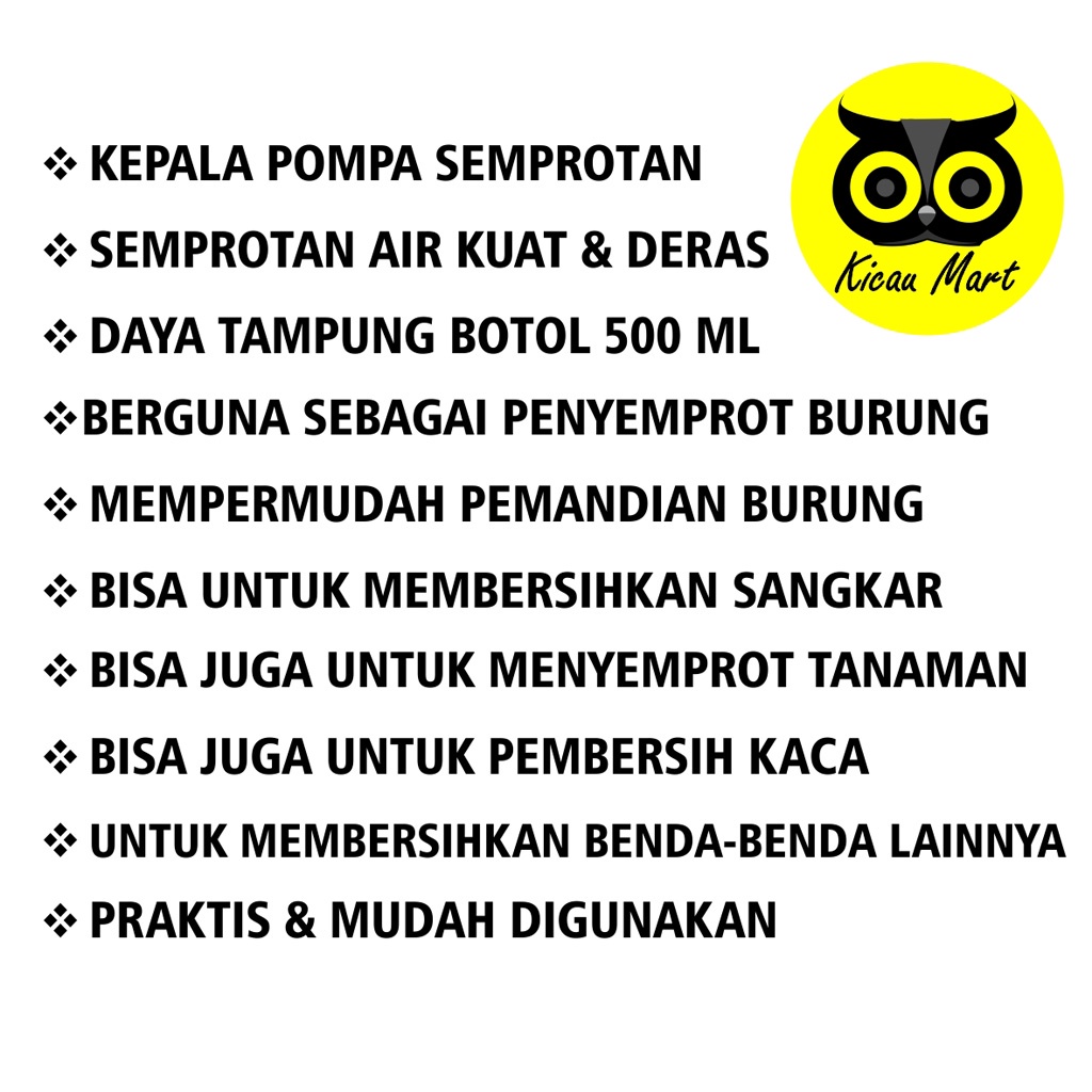 KEPALA POMPA BOTOL SEMPROT ASENA SEMPROTAN MANDI BURUNG SANGKAR KANDANG TANAMAN KACA MEJA KPASENA