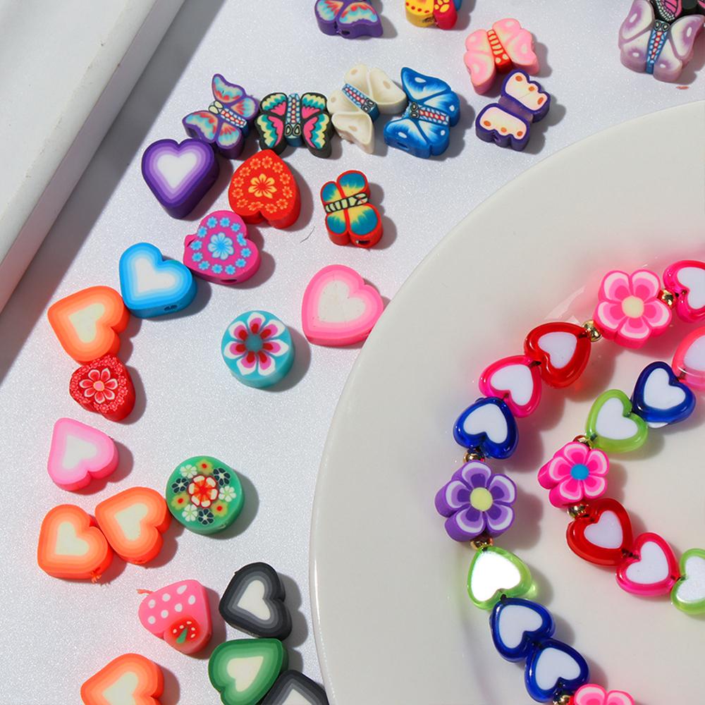 R-flower 50PCS 10mm Blossom Polymer Clay Spacer DIY Kalung Membuat Perhiasan Buah Cinta Hati Plum