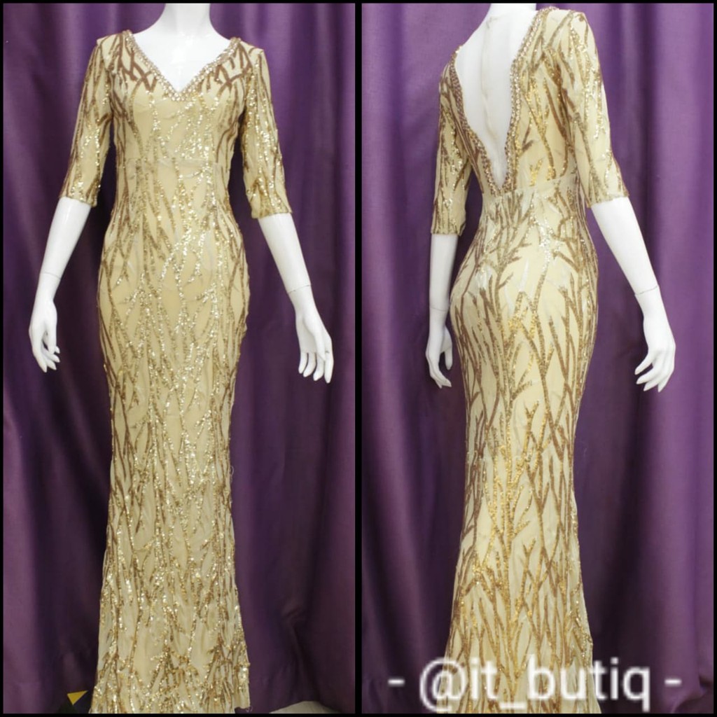 Long Dress sequin Gold Lengan panjang - Gaun Pesta Prewedding Singer DBF04