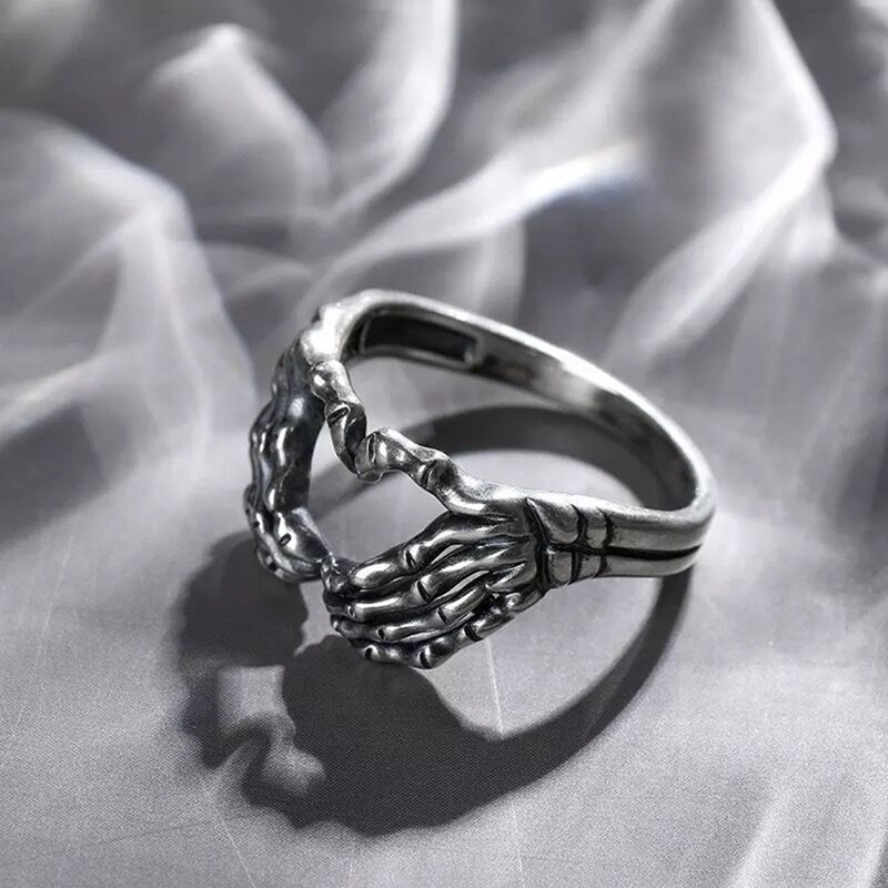 Fancyqube Cincin Bentuk Hati Dan Tangan Tengkorak Gaya Retro Punk Hip-Hop Untuk Pria Dan Wanita