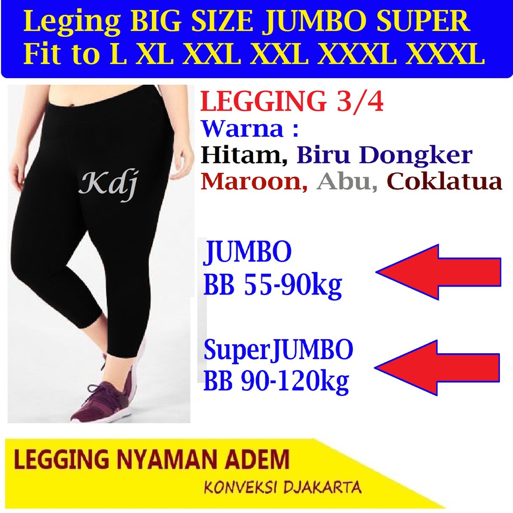 Celana Legging JUMBO Super BIG SIZE L-XXXXL Leging Wanita Ukuran Besar 2L 3L 4L XXXL