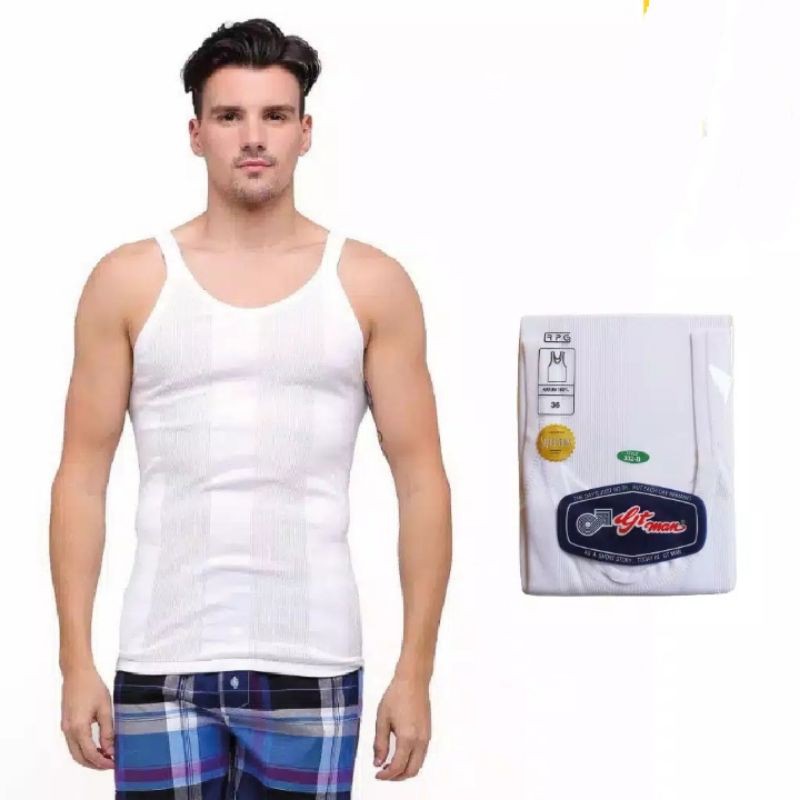 GTMAN Singlet PRIA Dewasa 302B Putih Salur