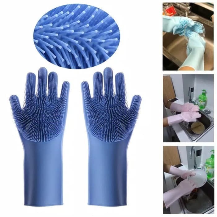 Sarung Tangan Cuci Piring / Mobil  Silikon Serbaguna Gloves Tebel Spons Cuci Piring -SC